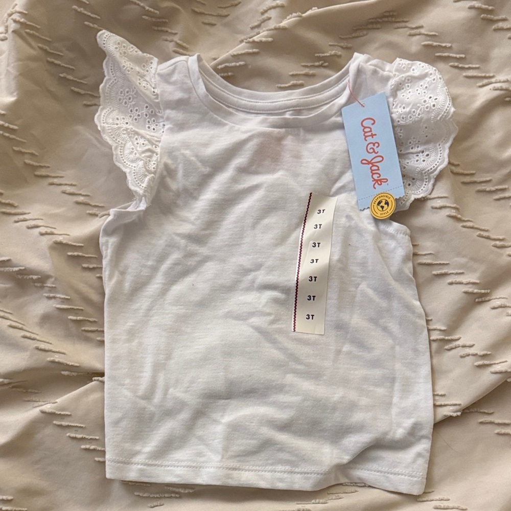 Cat & Jack White Eyelet Sleeve Tee